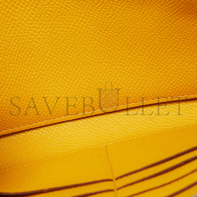 HERMES JAUNE EPSOM LEATHER KELLY LONGUE WALLET PALLADIUM HARDWARE (20*12*2cm)